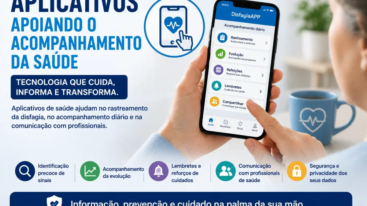 Cuidador usando aplicativo de saúde para acompanhar sinais de disfagia