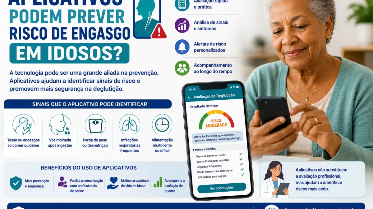 Cuidador usando aplicativo para registrar sinais de engasgo em idoso