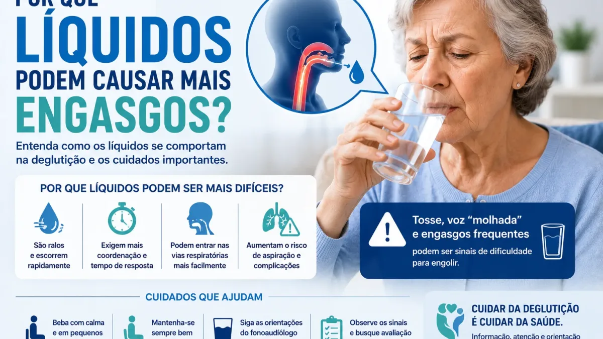 Pessoa bebendo líquido com atenção a sinais de engasgo e disfagia