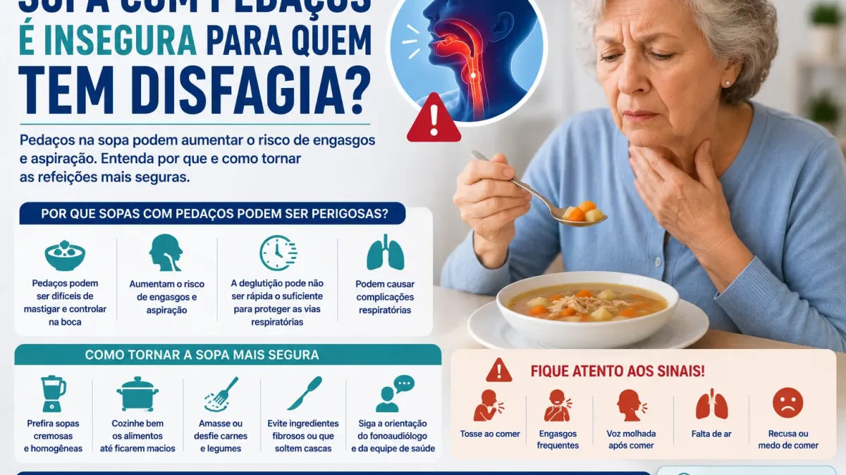 Sopa com caldo e pedaços como textura mista que exige atenção na disfagia